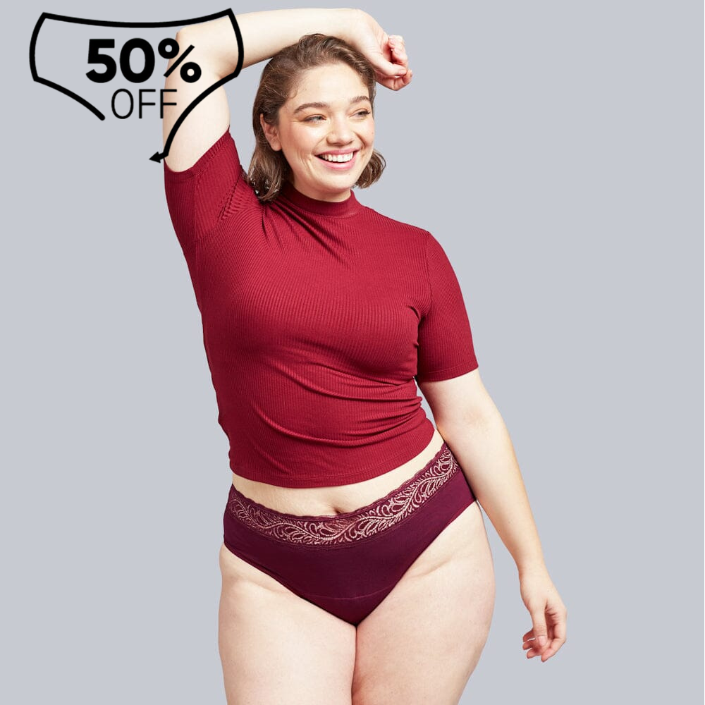 High Waist Flujo Moderado Burdeo