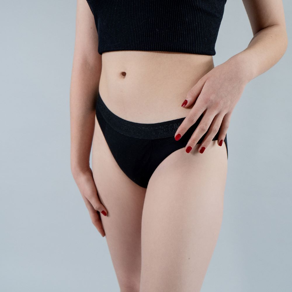 calzón menstrual Niña bikini flujo abundante, Negro, 10-11, 12-13, 14-15
