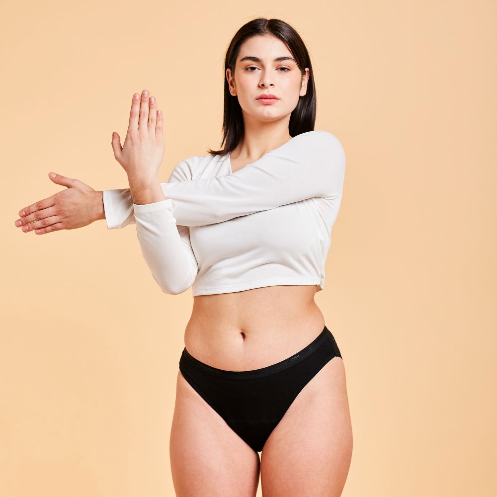 calzón menstrual bikini flujo moderado, Negro, XS, S, M, L, XL, XXL