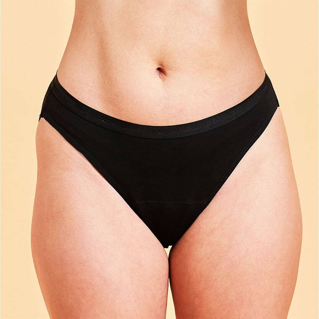 calzón menstrual bikini flujo moderado, Negro, XS, S, M, L, XL, XXL