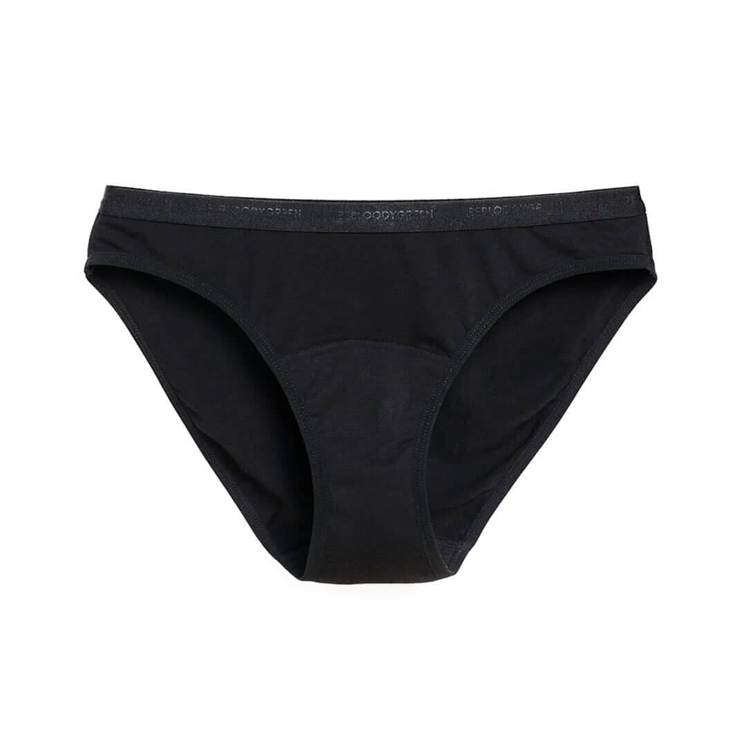 calzón menstrual bikini flujo moderado, Negro, XS, S, M, L, XL, XXL