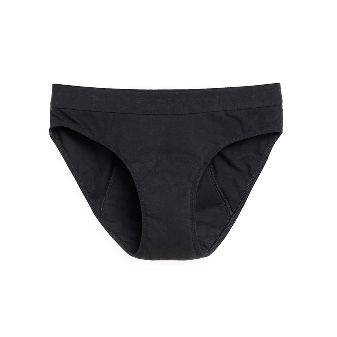 calzón menstrual Niña bikini flujo intenso, Negro, 10-11, 12-13, 14-15